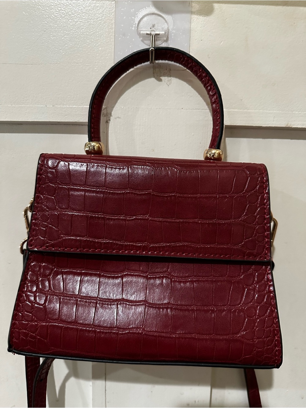 MNG by Mango Women's Faux Croc Top-Handle Bag in Burgundy